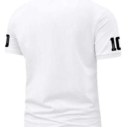 Men's Elegant Style Polo Shirt Royal Crown Print Turn Down Collar Short Sleeve Polyester Tops with Number 10 Sleeve Detail S-XXL