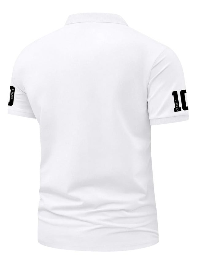 Men's Elegant Style Polo Shirt Royal Crown Print Turn Down Collar Short Sleeve Polyester Tops with Number 10 Sleeve Detail S-XXL