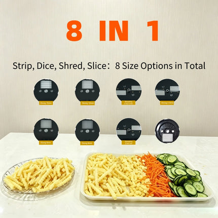 New 8 IN 1 Commercial Electric Food Processor Multifunctional Vegetable Cutter for Dicing, Slicing, Shredding and Strip Cutting