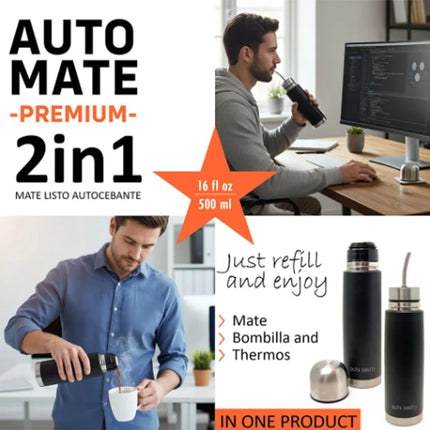 Self-Serving Stainless Steel Mate Bottle, 2-in-1 Thermal Mate Cup with Built-in Bombilla, Yerba Mate Thermos all in one