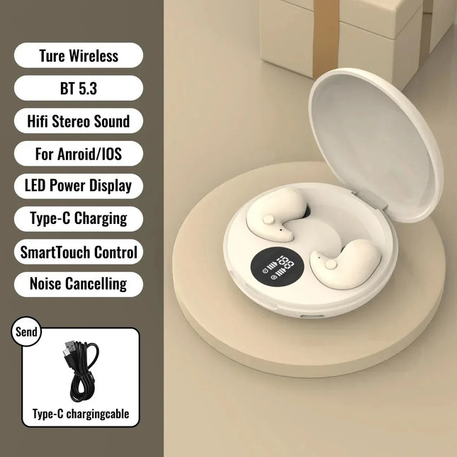 KEBIDUMEI Invisible Sleep Headphones Bluetooth 5.3 Mini Earbuds for Side Sleepers TWS Wireless Waterproof HiFi Stereo Earphones