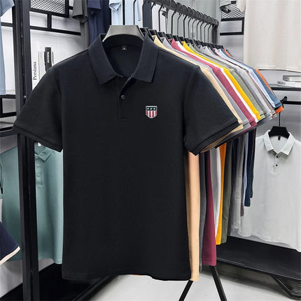 men's summer luxury brand 100% cotton polo shirt, lapel print short-sleeve t-shirt, business casual breathable men's clothing