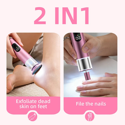 New Electric Foot File Callus Remover 2 in 1 Rechargeable Foot File & Nail Pedicure Tool, gift 60PCS Replaceable Sandpaper Discs