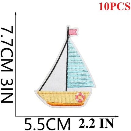 10PCS Couple BULK Vacation Embroidery Cloth Sticker Summer Beach Patch Clothes Decoration Swimming Ring Beach Ball Computer