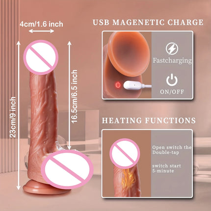Realistic Dildo Vibrator for 18+ Women Suction Cup 9 Vibrations 3 Thrusting Swing Heating Modes APP Remote Control Adult Sex Toy