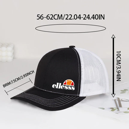 Breathable Mesh Trucker Hat with Ellessss Print, Adjustable Snapback Baseball Cap, Sun Protection for Hiking & Outdoor Sports