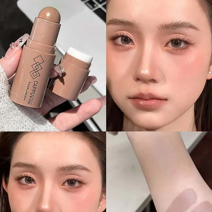 Cappuvini Natural 3D Contouring Stick with Smudge Brush Moisturizing Silky Matte Brown for Nose Shadow Makeup Contour