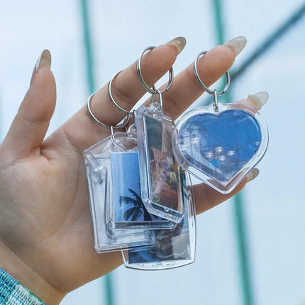 1/50Pcs DIY Transparent Acrylic Keychains Blank Photo Frame Insert Photo Split Key Pendant Key Holder Couple Anniversary Gifts