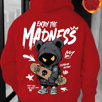 Classic Hand-Drawn Cartoon Character Pattern Letter Print, Fashionable Casual Sports Hoodie, Loose, Comfortable and Warm Style