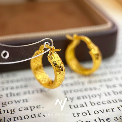 Crushed ice 9999 24K real gold earrings, earrings for women, fashionable versatile ear jewelry  gift