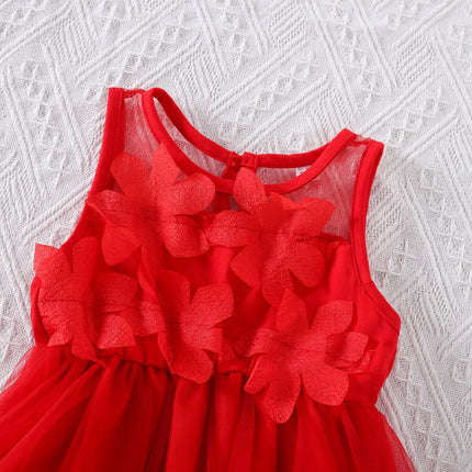 Summer Girls' Dress With Mesh And Sweet Petals, Korean Cute Baby Girl Dress (0-3 Years Old)