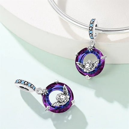 925 Sterling Silver Classic Purple Heart Shape Dragon Pegasus Butterfly Charms Beads Fit 3mm Original Bracelet DIY Jewelry Gift