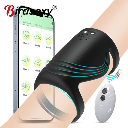 APP Control Vibrating Cock Ring For Men Clitoris Stimulation Ejaculation Delay Penis Ring Adult Supplies Sex Toy For Couples