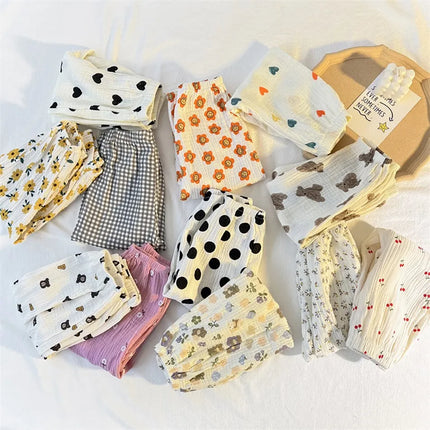 Kids Trousers Baby Summer Korean Bottoms Girls Cartoon Muslin Bloomer Children Casual Elastic Waist Playwear Fashion Clothing