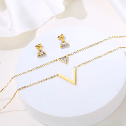 Light Luxury Elegant Delicate Geometry Pendant Charm Chain Korean Fashion Necklace For Women Stainless Steel Jewelry Set