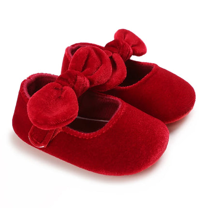 Spring and Autumn Red Fluffy Children's Shoes 0-1 Year Old Women's Treasure Bow Solid Color Princess Soft soled Shoes Baby Shoes