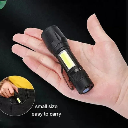 Mini LED Flashlight COB+XPE Portable Torch USB Charging Camping Lantern Zoomable Focus Light Tactical Flashlight with Pen Clip