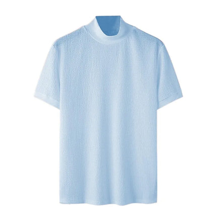 New Summer Fashion Tight T-shirt Casual Streetwear Textured High-neck Solid Color Short-sleeved Bottoming Tees Korean Style Tops