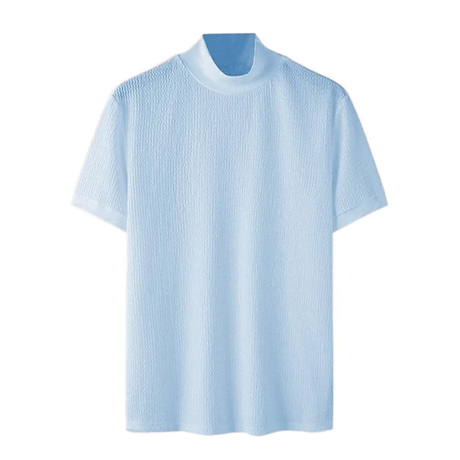 New Summer Fashion Tight T-shirt Casual Streetwear Textured High-neck Solid Color Short-sleeved Bottoming Tees Korean Style Tops