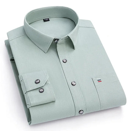100% Pure Cotton Men's Shirts Long Sleeve Solid Soft Regular Fit Formal Dress Shirt Social Blouse Male Clothes 6XL 7XL