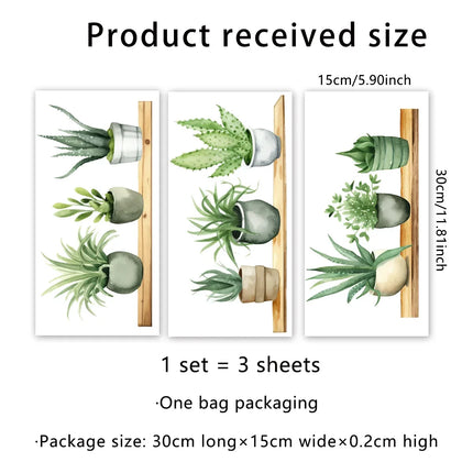 Fresh Green Potted Plant Shelf Stickers, Background Wall Decoration Living Room and Bedroom Self-adhesive Wall Stickers