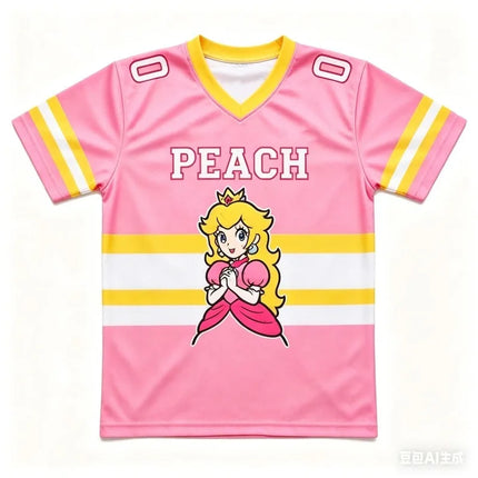 2026 Summer Princess Peach Retro Cosplay T-shirt Men's Oversized Short-sleeved Family Unisex 3D Printed Children's Sports Shirt