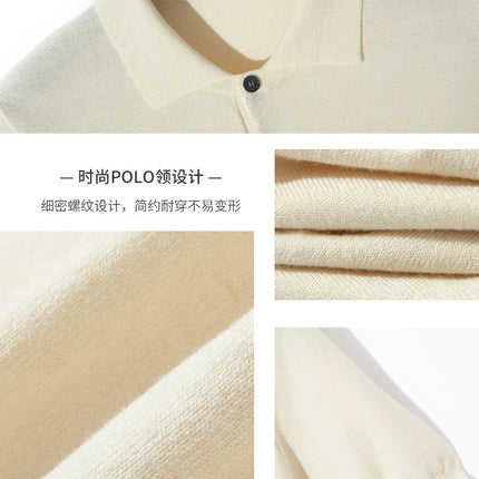 Men's short sleeved polo shirt, stylish top, knitted T-shirt, 2024 summer wool blend casual business pullover