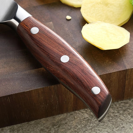 XINZUO Household Kitchen Knife Customized 3” Paring Knife 3 Layers Clad Steel High Quality Red Wood Handle Fruit Peeling Knife