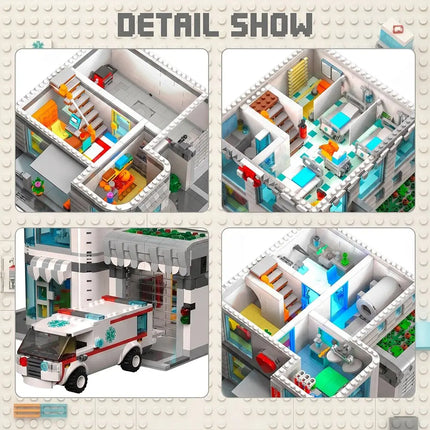 IN STOCK 2876Pcs City Steet The Hospital Building Blocks Sets MOC Ambulance Helicopter Model DIY Ornament Toys For Kids Gifts