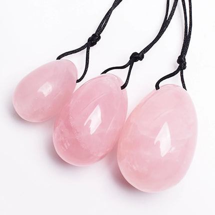 Pure Natural Rose Quartz Yoni Egg Vaginal Muscles Tightening Ball Women Kegel Exerciser Pink Crystal Egg Massage Ball and Wand
