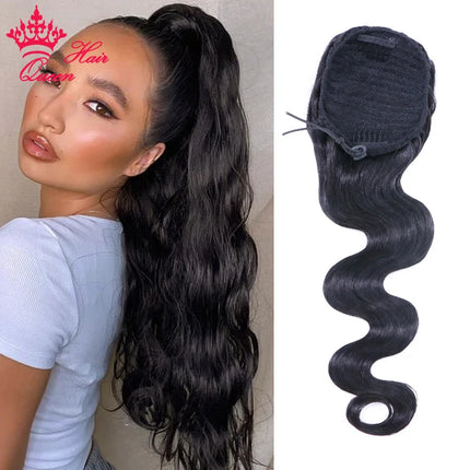 Ponytail Human Hair Extensions With Clip In Drawstring Ponytail Straight Body Wave Brazilian Pony Tail For Women Queen Hair