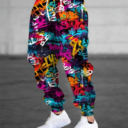 Fall Men's Casual Pants Fashion 3D Colorful Graffiti Print Outdoor Trend Drawstring Pants Large Size Men's Hip Hop Pants