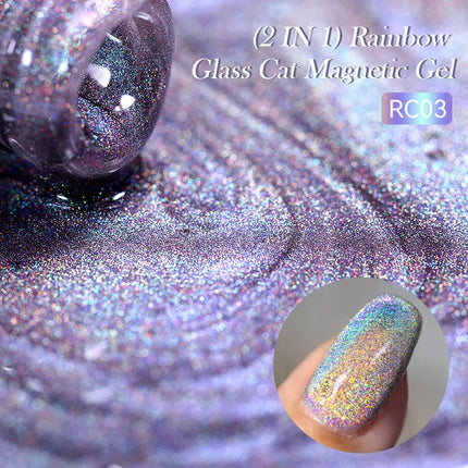 LILY’CUTE 7ml Ultra Shine Cat Eye Nail Polish Rainbow Laser Dual Beam Crystal Nail Gel Varnishes Soak Off Semi Permanent UV Gel