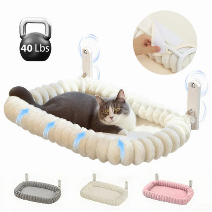 Foldable Cat Window Perch -with 4-Sided Bolster, Metal Frame - Window Hammock for Large Cats and Kittens