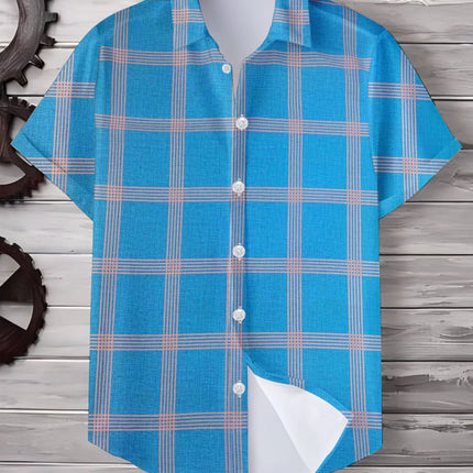 Summer Men's Checkered Shirt Casual Versatile Beach T-Shirt Short-Sleeved Shirt