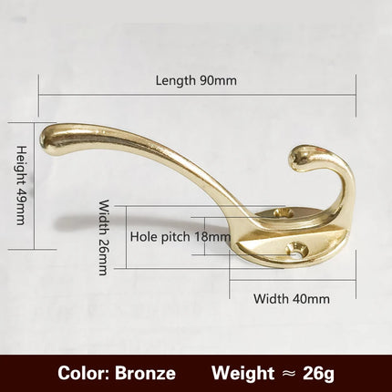 5pcs Heavy Duty Metal Hooks Wall Mounted Retro Double Hooks Utility Antique Hooks For Coat, Scarf, Bag, Towel, Key, Scarf, Hat