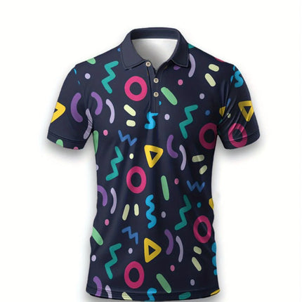 Men's Fashionable Geometric Small Pattern Splicing Print Sports Short Sleeved Shirt Breathable Short Sleeved Casual Top