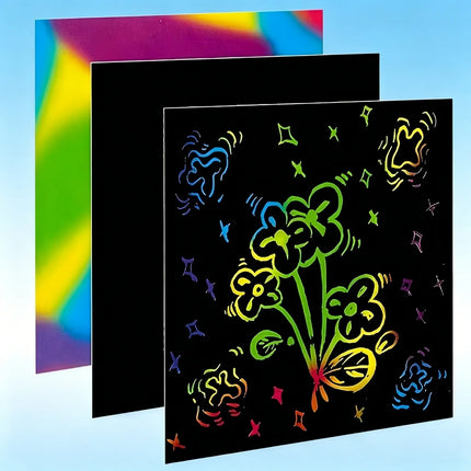 50/100 Rainbow Scratch Art Notes - Magic Scratch Paper Note Cards Handmade DIY Party Favors Suitable for Birthday, Halloween, Christmas Stocking Stuffers, Gift Boxes, Thanksgiving, and New Year Gifts