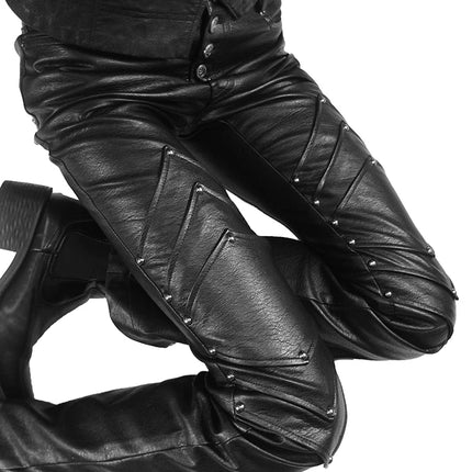 Mauroicardi Spring Autumn Long Black Fitted Pu Leather Pants Man Rivet Luxury Brands Original Alternative Punk Style Clothes