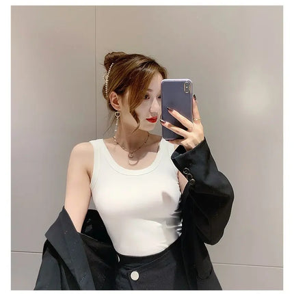 Summer 2026 Slim Fit Elastic Ribbed Cotton Knitted Vest Women's Base Layer Tank Top Anti-Light Inner Wear Straight Cut Regula...