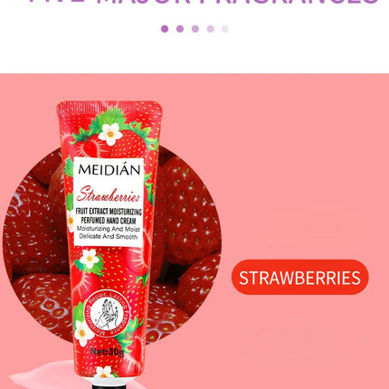 Five piece fruit scented hand cream for moisturizing and long-lasting fragrance retention. Hand care mask cream