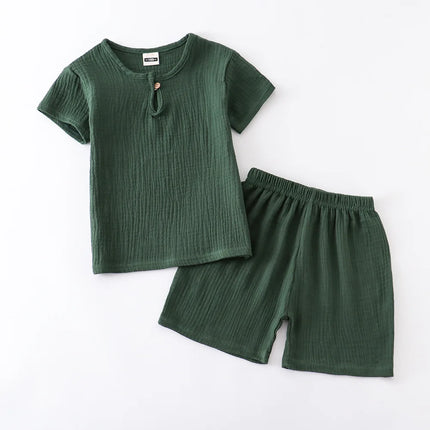 0-5Y Baby Summer Sets Solid Cotton Linen T-shirts+Elasctic Shorts Kids Clothes Casual Clothing Sets for Children Outfit Set