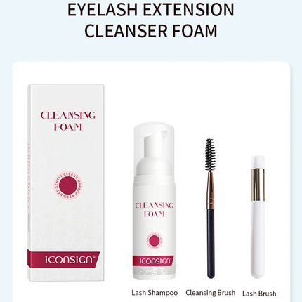 ICONSIGN 60ml Lash Shampoo Brush Kit Professional Lash Foam Cleanser Pump Design No Stimulation Eyelash Mousse Lash Glue Remover
