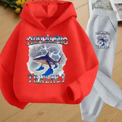 Autumn Italian Brainrot Print Kids Hoodie+Pants Suit Boys 2pcs Set Fashion Casual Girls Tracksuit Children Long Sleeve Outfits