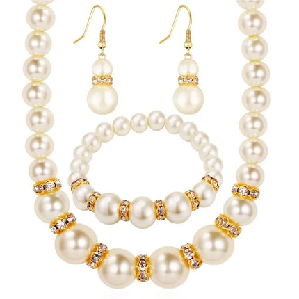3 In1 Set Elegant Simulated Pearl Necklace Earrings Bracelet Long Necklace Women Bridal Wedding Jewelry Gift Beautiful Jewelries