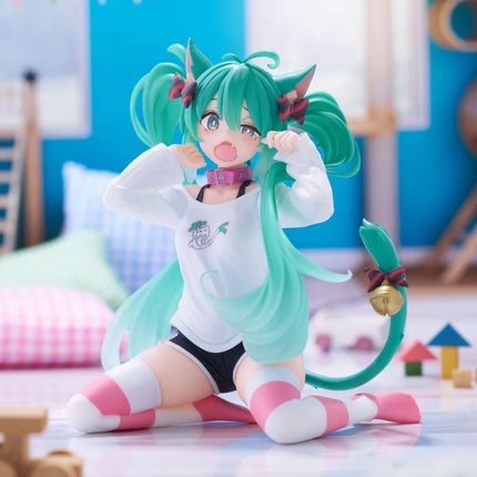 In stock Hatsune Miku Desktop Cute Action Figure 11cm Neko T-Shirt Ver. Anime Figurine Kawaii  Model Toy Gift