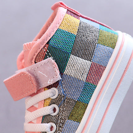 Children Canvas Shoes for Boys Girls Fashion Kids Casual Sneakers Breathable Checkered Classic Girls High-top Lattice Sneakers