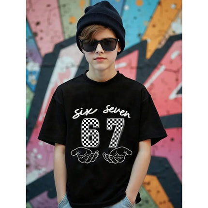 Fashion Funny 67 Six Seven Number Print Summer Comfortable Children's Short Sleeved Shirt Kid Cotton T-shirt Boy Current Tee Top