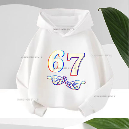 Long Sleeve Graphic Funny 67 Cute Children's Hoodies Hooded Sweatshirt Casual Fashion Novelty Fleece Boy Girl Kid Warm Pullover