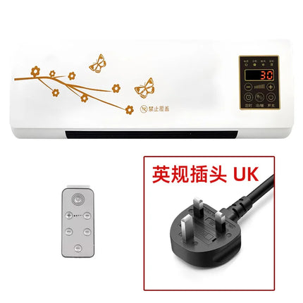 110V Wall Mounted Electric Heater Bathroom Hot Cool Fan Heater Remote Control Indoor Space Warmer for Bedroom Home Office